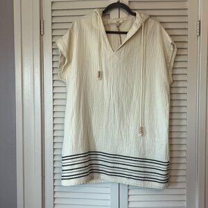 easel Cream swim coverup with Black Striped Hem